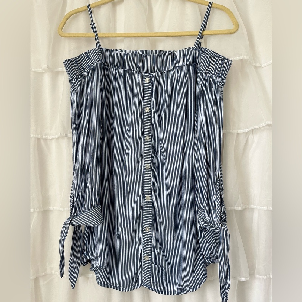 Iz Byer Blue and White Striped Button Down Shirt